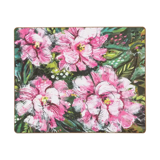 Peony Placemats, Set of 6 Hardboard Floral Pattern Easy To Wipe, 13" x 16" {1}