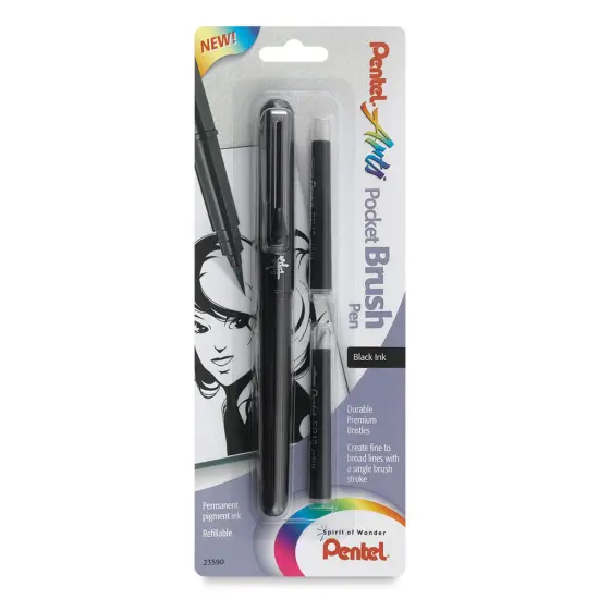 Pentel Pocket Brush Pen - Pen with 2 Refills, Black {1}