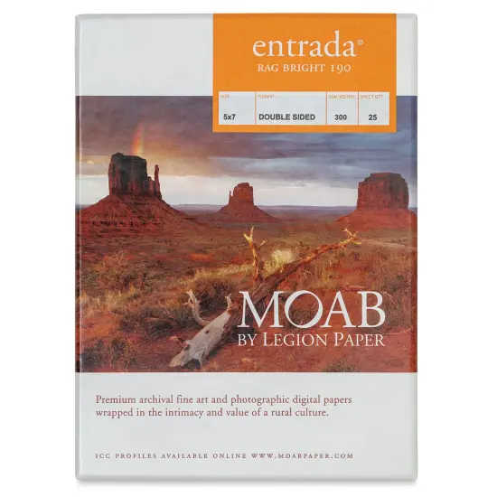 Legion Moab Entrada Digital Rag Paper - 5" x 7", Bright White, 300 gsm, Pkg of 25 {1}