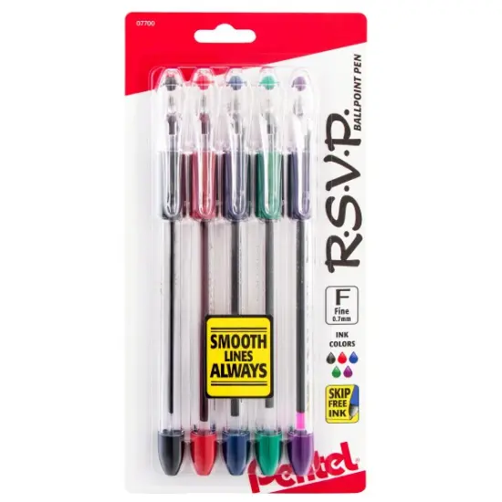 RSVP Ballpoint Pen, (0.7mm) Fine Line, Assorted Ink (A/B/C/D/V) 5-Pk {1}