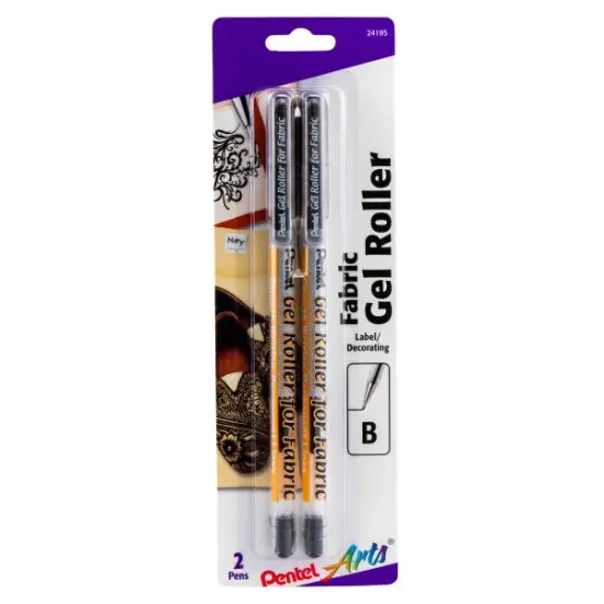 Pentel Arts Gel Roller For Fabric, (1.0mm) Bold Lines, Permanent, Black Ink 2-Pk {1}