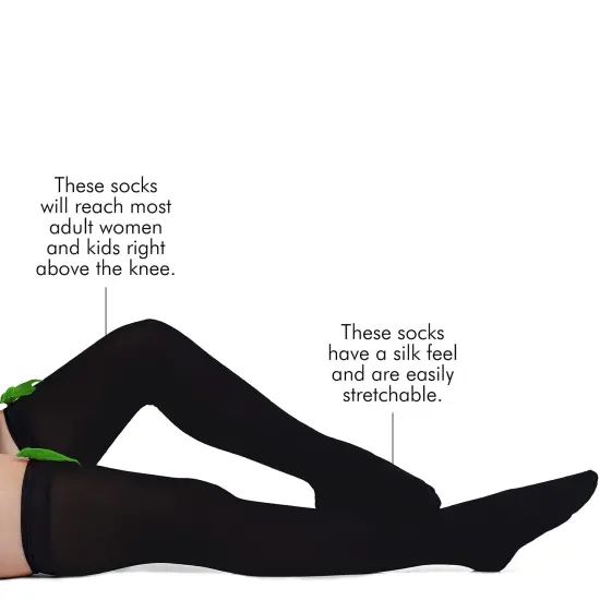 Bow Accent Thigh Highs - Black Over the Knee High Stockings with Green Satin Ribbon Bow Accent for Women and Girls {2}