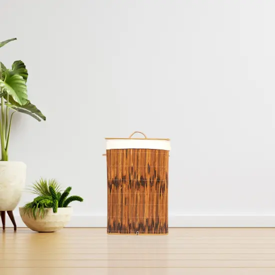 Collapsible Waterproof Laundry Hamper with Lid and Handles for Organizer, Clothes, Toy Durable Folder Washing Bin for Easy Carrying Bamboo {6}