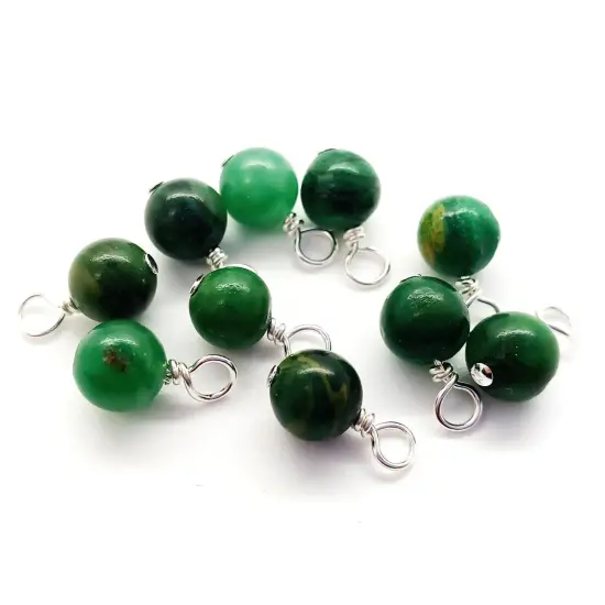 African Green Jade 6mm Bead Dangles, Small Gemstone Charms, 10 pieces, Adorabilities {1}