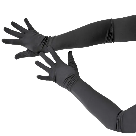 Black Satin Opera Gloves - Roaring 20's Fancy Flapper Elbow Gloves - 1 Pair {1}