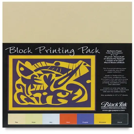 Black Ink Block Printing Pack - 9" x 12", Assorted, 24 Sheets {1}