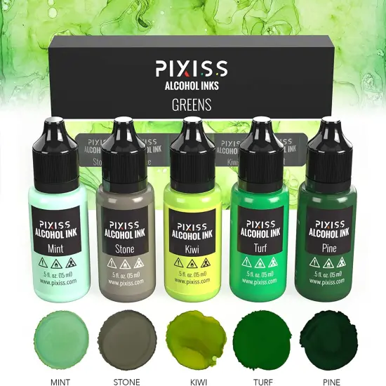 Pixiss Greens Alcohol Inks Set, 5 Highly Saturated Green Alcohol Inks for Resin {2}