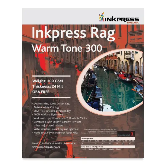 Inkpress Rag Digital Paper - Warm Tone, 300 gsm, 13" x 19", 25 Sheets {1}