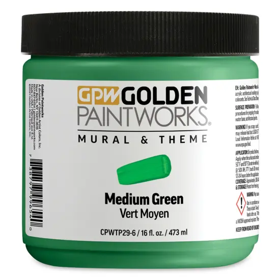 Golden Paintworks Mural and Theme Acrylic Paint - Medium Green, 16 oz, Jar {1}