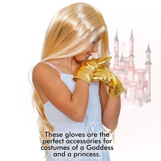 Metallic Gold Costume Gloves - Shiny Gold Princess Evening Stretch Dress Glove Set for Men, Women and Kids {4}
