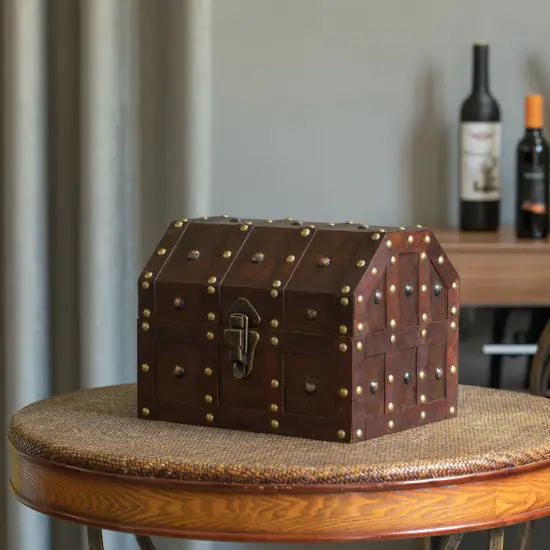 Black Vintage Caribbean Pirate Chest with Decorative Nailed Design {2}