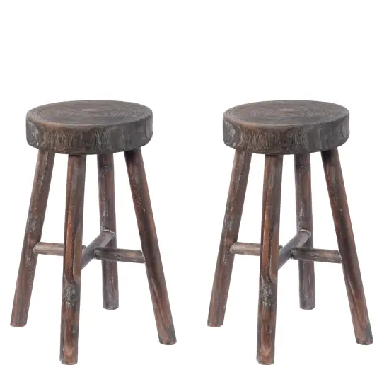 Antique Round Wooden Chair Log Cabin Stools Set of 2 {1}