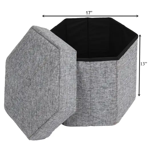 Decorative Grey Foldable Hexagon Ottoman for Living Room, Bedroom, Dining, Playroom or Office {5}
