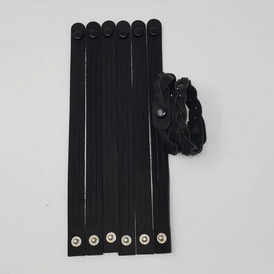 Mystery Braid Leather Bracelets Kit - 8 Black Leather Bracelets Braiding Ready - Made in USA {4}