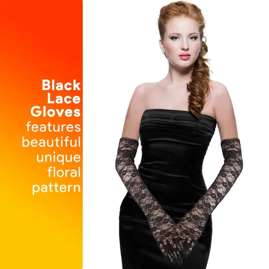 Elegant Lace Elbow Gloves - 1920s Fashion Opera Length Tea Party Black Wedding Gloves {2}