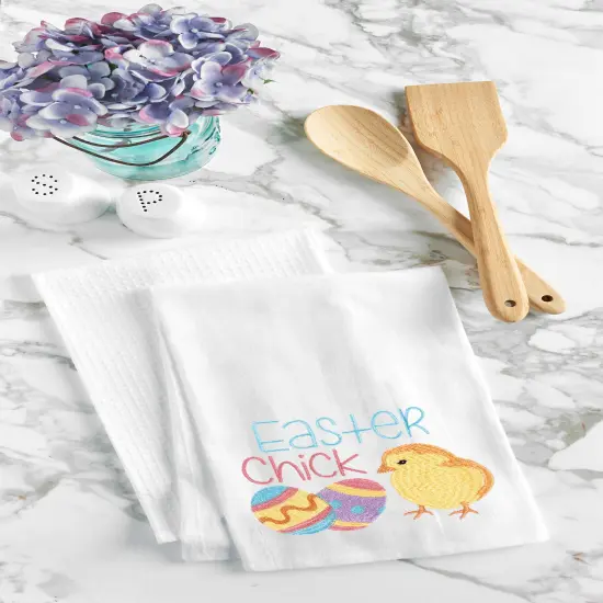 "Easter Chick" w/ Spring Eggs Flour Sack Embroidered Flour Sack Kitchen Dishtowel {3}