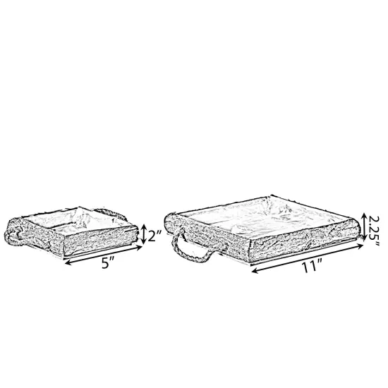 Indoor and Outdoor Set of 2 Brown Vintage Bark Square Wooden Mini Flowerpot Planter {4}