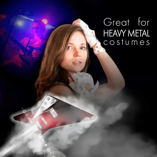 Fingerless Faux Leather Gloves - White Biker Punk Gloves with Belt Up Closure and Rivet Design for Women and Kids {3}