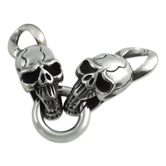 John Bead Stainless Steel Antique Silver Clasp - Skull, 35 x 14 mm {1}