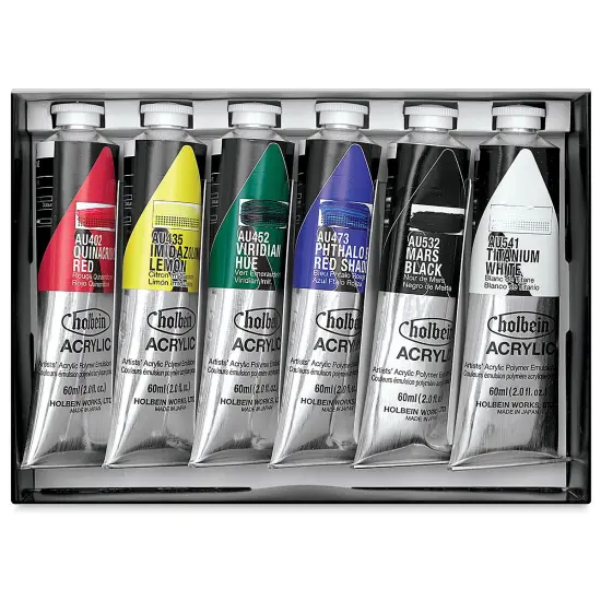 Holbein Heavy Body Artist Acrylics - Set of 6, Basic Colors, 60 ml {2}