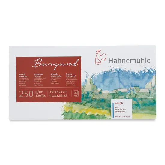 Hahnem&uuml;hle Burgund Watercolor Postcard Pad - 4.1" x 8.3", 20 Cards {1}
