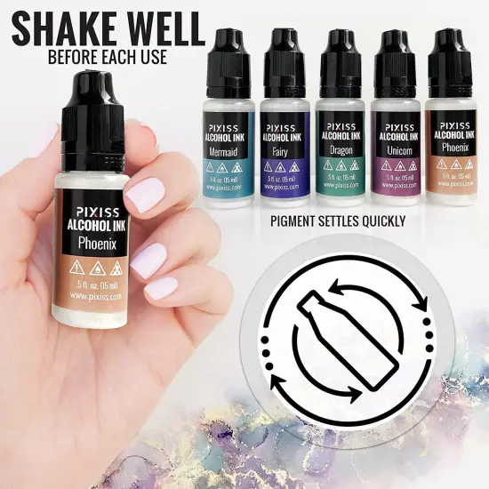 Pixiss Iridescent Alcohol Inks Set, 5 Highly Saturated Mythical Alcohol Inks for Resin {4}