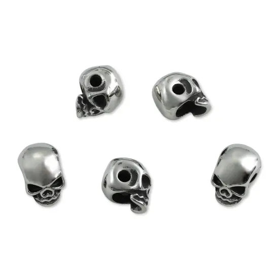 John Bead Antique Stainless Steel Beads - Skull 2, 8 x 13 mm, Pkg of 5 {1}