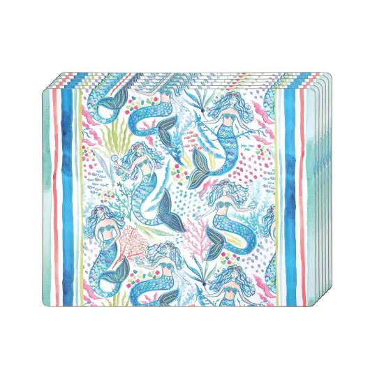 Mermaid Garden Hardboard Placemats Set of 6 Blue Quilted Placemats, 13" x 16" {3}