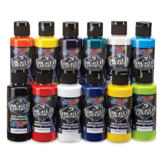 Createx Wicked Colors Airbrush Color - Opaque Colors, Set of 12, 2 oz, Bottles {1}
