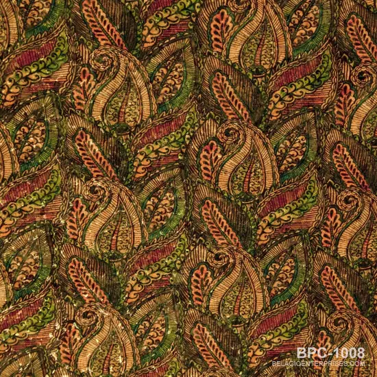 Belagio Cork Fabric, 25" Wide, Paisley Print, Green Multi, 15-Yard Bolt {1}