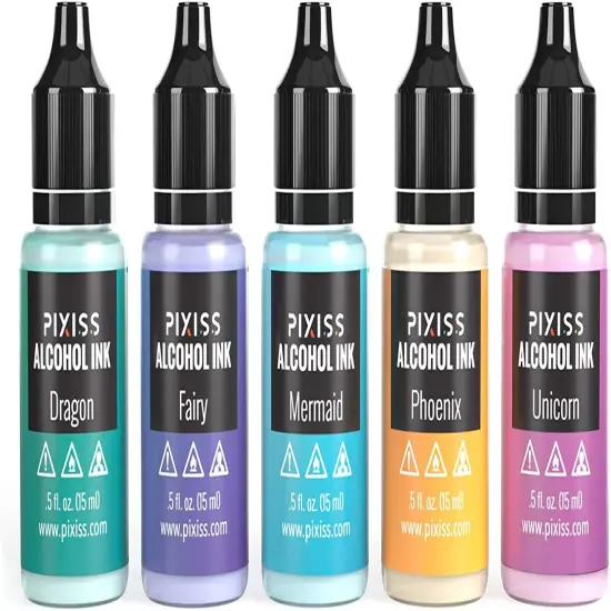Pixiss Iridescent Alcohol Inks Set, 5 Highly Saturated Mythical Alcohol Inks for Resin {2}