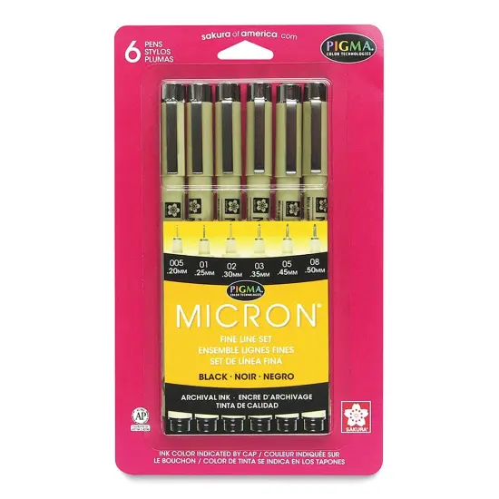 Sakura Pigma Micron Pens - Set of 6, Black, Extra Fine and Fine Sizes {1}