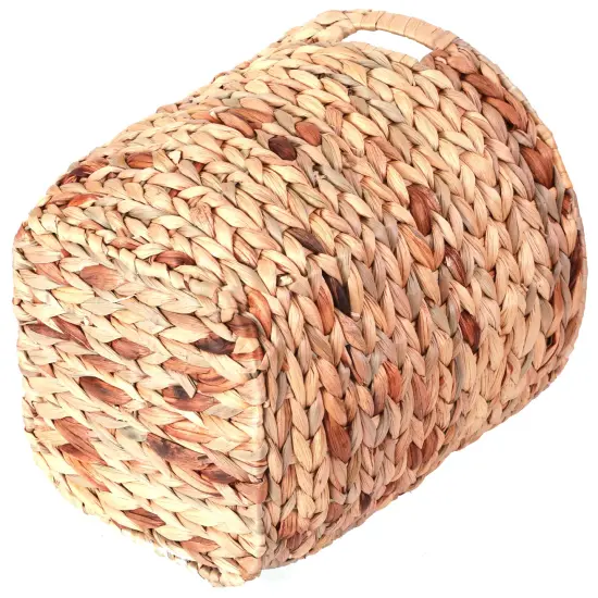 Large Round Water Hyacinth Wicker Basket with Handles - Handwoven Trash Bin {3}