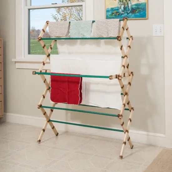 Lehman&rsquo;s Foldable Compact Drying Rack, Collapsible Accordion Wooden Laundry Rack for Drying Clothes, 11 Rungs {1}