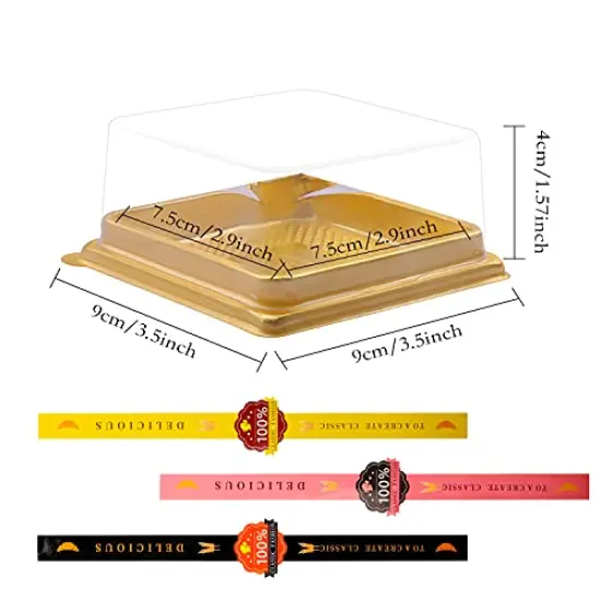 50 Pieces 3.5 Inch Mini Cake Box, Clear Plastic Mini Cupcake Box Muffins Box Cookies Dome Box Mooncake Box Small Single Muffin Dessert Containers Holder Wedding Birthday Gift Box Bonus 50 Pcs Stickers {4}