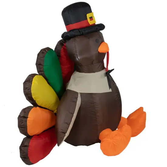Northlight Pre-lit Inflatable Pilgrim Turkey Thanksgiving Yard Decoration - 4' - Pure White Red {6}