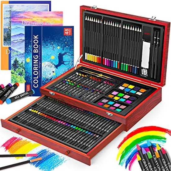 Art Supplies, 150-Pack Deluxe Wooden Art Set Crafts Drawing Painting Kit with 1 Coloring Book, 2 Sketch Pads, Creative Gift Box for Adults Artist Beginners Kids Girls Boys {2}