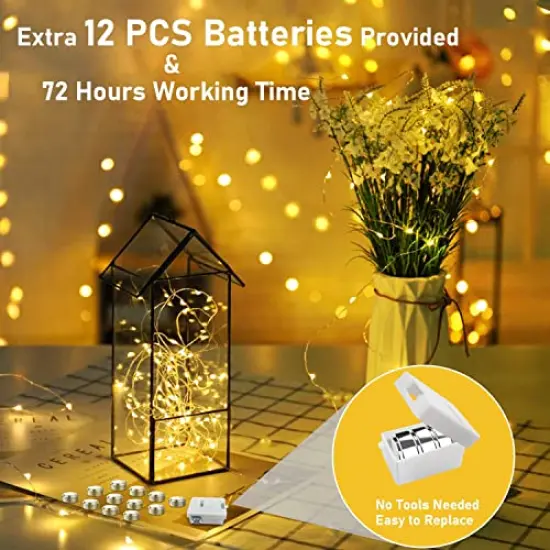 12 Pack Fairy Lights Battery Operated, 3 Speed Modes, Extra 12 Batteries for Replacement, 7Ft 20 LED Mini String Lights, Waterproof Copper Wire, Twinkle Firefly Lights for Christmas Decorations {5}