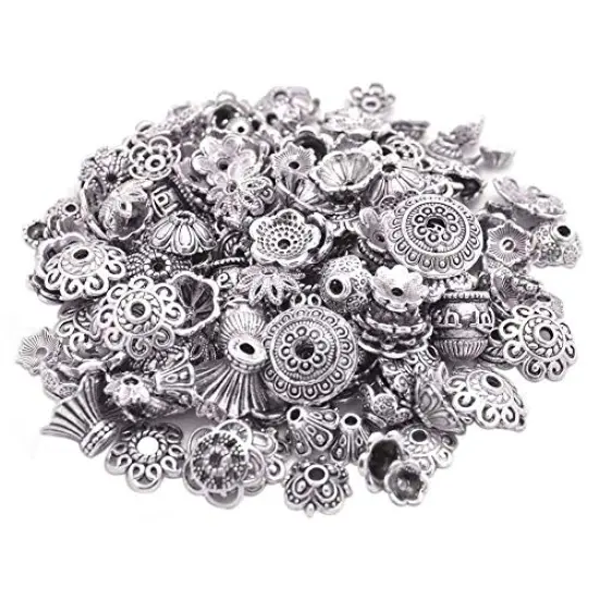 160-210 pieces Bali Style Jewelry Making Metal Bead Caps Deluxe New Mix, 100 Gram,Tibetan Silver {2}