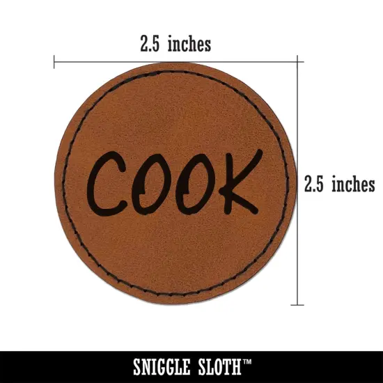 Cook Fun Text Round Iron-On Engraved Faux Leather Patch Applique - 2.5" Brown {2}