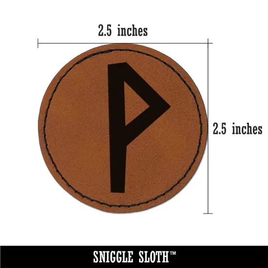 Norse Viking Dwarven Rune Letter W Round Iron-On Engraved Faux Leather Patch Applique - 2.5" Brown {3}