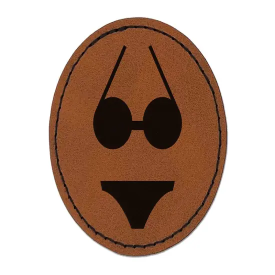 Bikini Bathing Swimming Suit Solid Round Iron-On Engraved Faux Leather Patch Applique - 2.5" Brown {1}