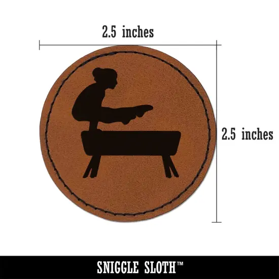 Gymnastics Gymnast Vault Solid Round Iron-On Engraved Faux Leather Patch Applique - 2.5" Brown {3}