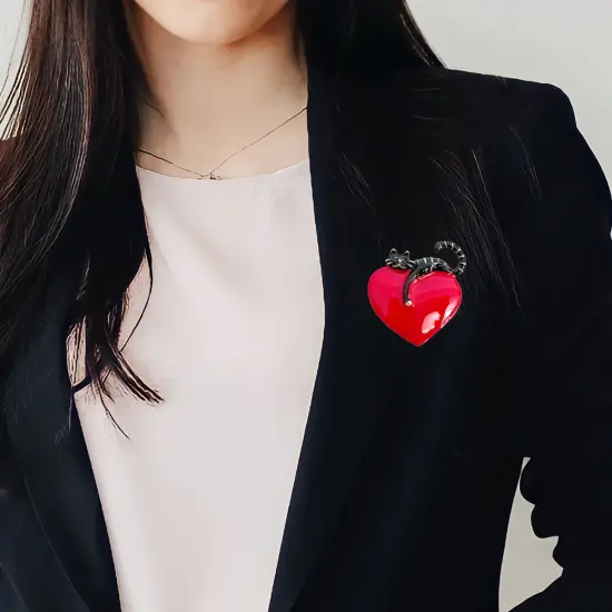 Wrapables Lounging Cats Enamel Brooch Pin, Cat on Heart {5}