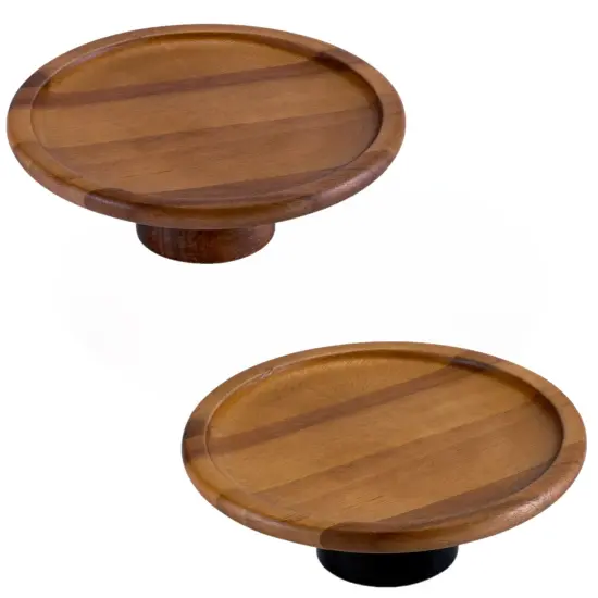 Kalmar Home Cake Stand - Black and Natural Acacia Base in Two Different sizes Natural base {4}