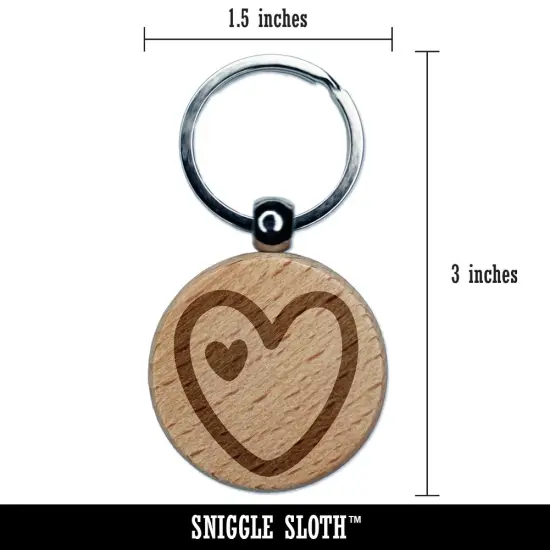 Heart in Heart Love Engraved Wood Round Keychain Tag Charm {2}