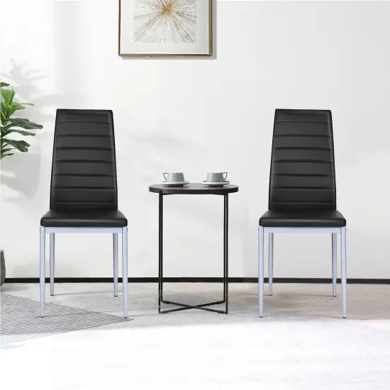 4 pcs PVC Leather Dining Side Chairs Elegant Design Black {2}