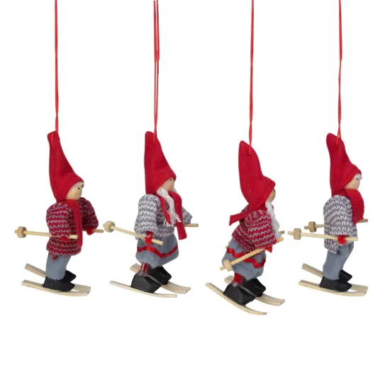 Northlight Set of 4 Colorful Holiday Skiing Kids Christmas Ornament Decorations 6" Red {3}