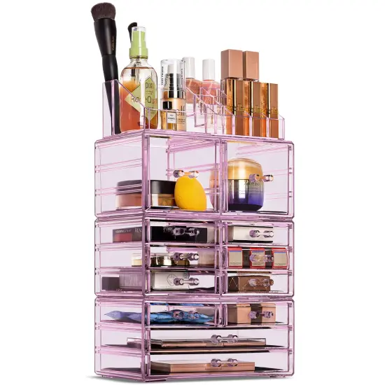Sorbus X-Large Acrylic Makeup and Jewelry Organizer Case - 4 Piece Set (12 Drawers) Purple {4}