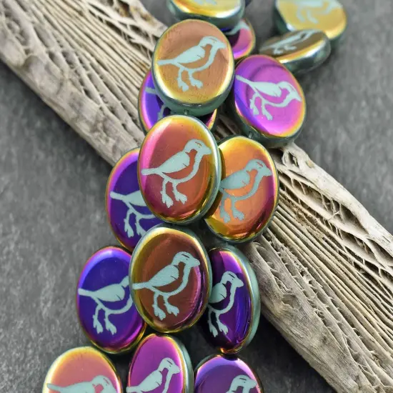 *8* 16mm Turquoise Sliperit Laser Tattoo Bird Coin Beads {1}